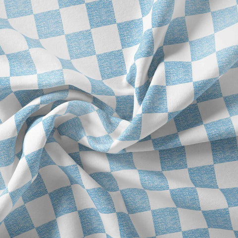 Retro douchegordijn blauw Closeup