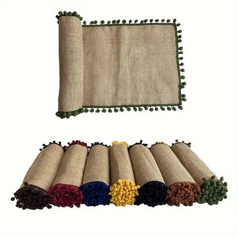 1pc Rustic Burlap Table Runner - Festive Christmas Design, Woven Polyester & Jute Blend, Perfect for Dining & Entryway Decor CozyHaus