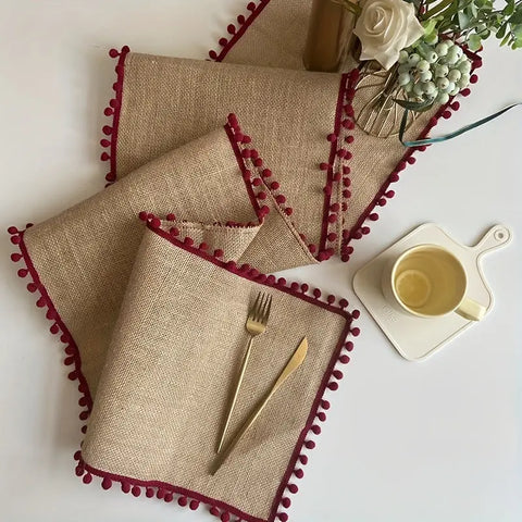 1pc Rustic Burlap Table Runner - Festive Christmas Design, Woven Polyester & Jute Blend, Perfect for Dining & Entryway Decor CozyHaus