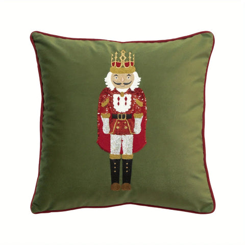 Christmas Nutcracker Embroidered Throw Pillow Covers 45.72x45.72 cm, Set of 1, Contemporary Style Zippered Cushion Cases for Sofa and Bed, Machine Washable, Decorative Polyester Pillowcases for Various Room Types CozyHaus