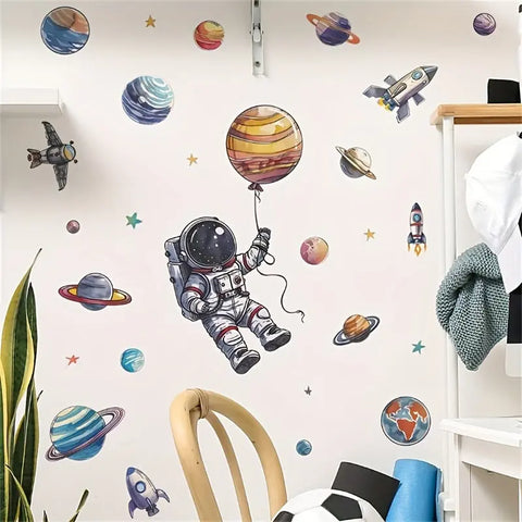 Creative Astronaut & Rocket Wall Decal - Self-Adhesive PVC Sticker for Bedroom and Living Room Decor CozyHaus