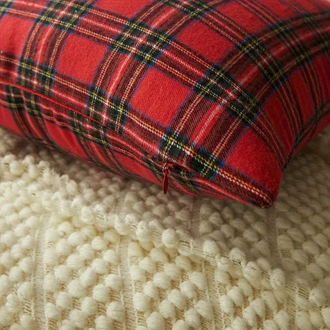 Vibrant Festive Christmas Embroidered Plaid Throw Pillow Cover - Soft, Zippered, Hand Washable Polyester Cushion Case with Easy Care for Home & Office Decor, Perfect for Holiday Season CozyHaus