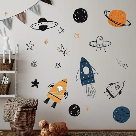 1pc, Outer Space Nursery Wall Sticker - Rocket Ship, Astronaut, and Planet Decor for Boy's Room - Vinyl Decor for a Fun and Imaginative Space Theme CozyHaus