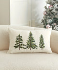 1pc Festive Green Christmas Tree Embroidered Throw Pillow Cover - Perfect for Holiday Home Decor, Machine Washable, Zip Closure, Linen Blend CozyHaus