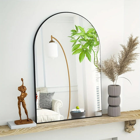 Elegant Arched Wall-Mounted Vanity Mirror with Aluminum Frame - Rust-Proof, Glass Surface for Bathroom & Bedroom Decor - Available in Golden, Black, White, Silvery CozyHaus