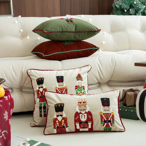 Christmas Nutcracker Embroidered Throw Pillow Covers 45.72x45.72 cm, Set of 1, Contemporary Style Zippered Cushion Cases for Sofa and Bed, Machine Washable, Decorative Polyester Pillowcases for Various Room Types CozyHaus