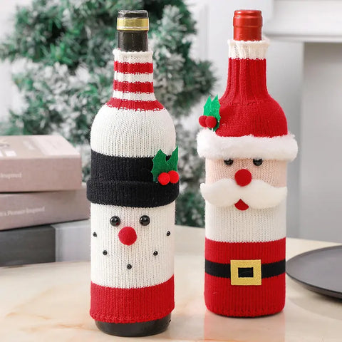 Christmas Decorations Santa Wine Bottle Cover, Knitted Champagne Bottle Sleeve For Restaurant Holiday Settings Christmas, Halloween, Thanksgiving Day Gift Easter Gift CozyHaus