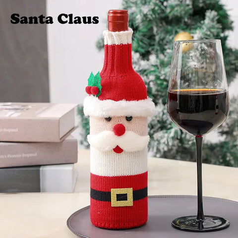 Christmas Decorations Santa Wine Bottle Cover, Knitted Champagne Bottle Sleeve For Restaurant Holiday Settings Christmas, Halloween, Thanksgiving Day Gift Easter Gift CozyHaus