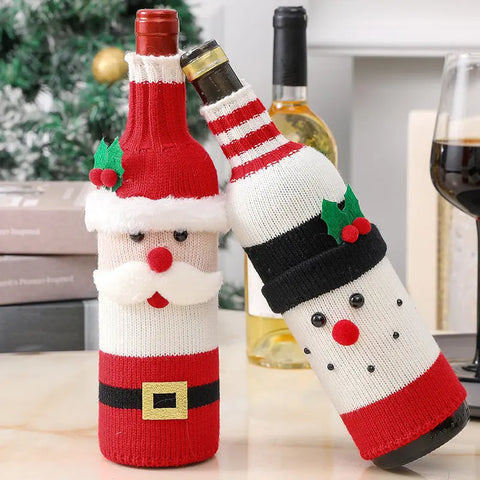 Christmas Decorations Santa Wine Bottle Cover, Knitted Champagne Bottle Sleeve For Restaurant Holiday Settings Christmas, Halloween, Thanksgiving Day Gift Easter Gift CozyHaus