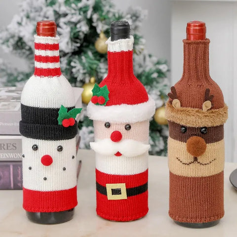 Christmas Decorations Santa Wine Bottle Cover, Knitted Champagne Bottle Sleeve For Restaurant Holiday Settings Christmas, Halloween, Thanksgiving Day Gift Easter Gift CozyHaus