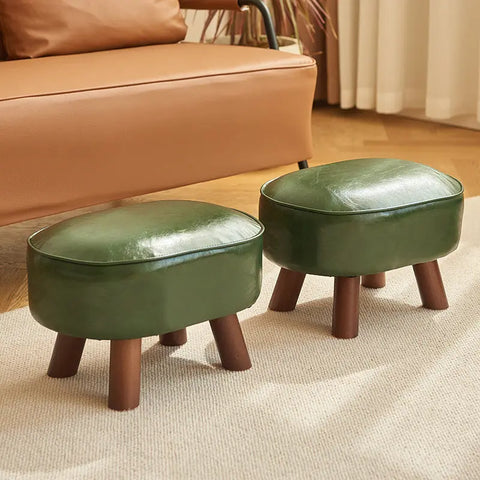 Contemporary Faux Leather Shoe Changing Stool - Versatile Low Ottoman for Living Room, Sofa Side & Entryway Storage CozyHaus