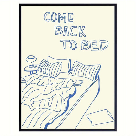 Come Back to Bed Cartoon Canvas Art Print - Art Deco Modern Retro Style Ink Wall Art Decor for Bedroom, Living Room, Home Office - Portrait Orientation Frameless Poster for Indoor Use CozyHaus