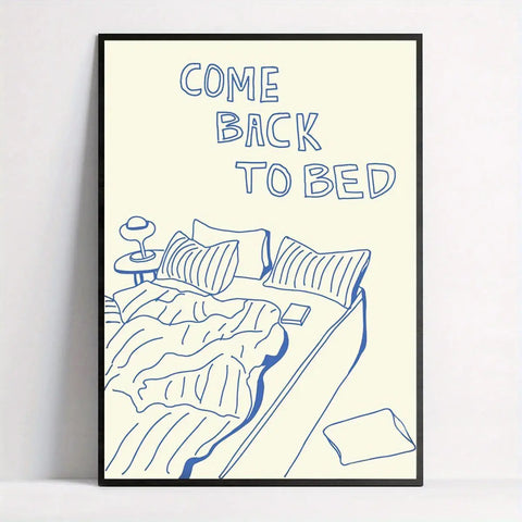 Come Back to Bed Cartoon Canvas Art Print - Art Deco Modern Retro Style Ink Wall Art Decor for Bedroom, Living Room, Home Office - Portrait Orientation Frameless Poster for Indoor Use CozyHaus