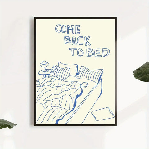 Come Back to Bed Cartoon Canvas Art Print - Art Deco Modern Retro Style Ink Wall Art Decor for Bedroom, Living Room, Home Office - Portrait Orientation Frameless Poster for Indoor Use CozyHaus