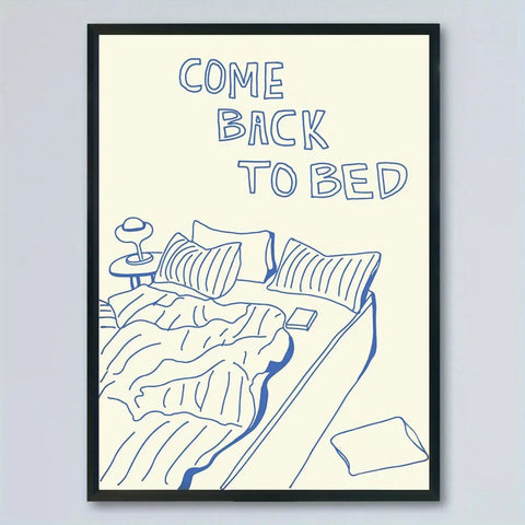 Come Back to Bed Cartoon Canvas Art Print - Art Deco Modern Retro Style Ink Wall Art Decor for Bedroom, Living Room, Home Office - Portrait Orientation Frameless Poster for Indoor Use CozyHaus