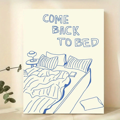 Come Back to Bed Cartoon Canvas Art Print - Art Deco Modern Retro Style Ink Wall Art Decor for Bedroom, Living Room, Home Office - Portrait Orientation Frameless Poster for Indoor Use CozyHaus