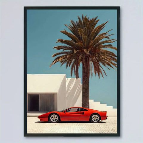 Vintage-Inspired Red Sports Car & Palm Landscape Canvas Art Print - Modern Wall Decor for Living Room, Bedroom, Office, and More - Unframed CozyHaus