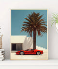 Vintage-Inspired Red Sports Car & Palm Landscape Canvas Art Print - Modern Wall Decor for Living Room, Bedroom, Office, and More - Unframed CozyHaus