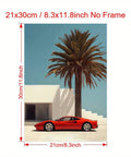 Vintage-Inspired Red Sports Car & Palm Landscape Canvas Art Print - Modern Wall Decor for Living Room, Bedroom, Office, and More - Unframed CozyHaus