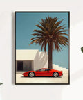 Vintage-Inspired Red Sports Car & Palm Landscape Canvas Art Print - Modern Wall Decor for Living Room, Bedroom, Office, and More - Unframed CozyHaus