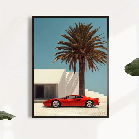 Vintage-Inspired Red Sports Car & Palm Landscape Canvas Art Print - Modern Wall Decor for Living Room, Bedroom, Office, and More - Unframed CozyHaus