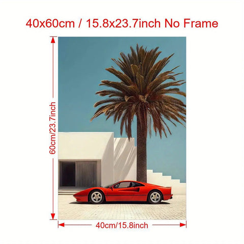 Vintage-Inspired Red Sports Car & Palm Landscape Canvas Art Print - Modern Wall Decor for Living Room, Bedroom, Office, and More - Unframed CozyHaus