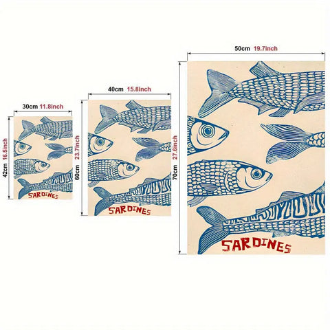 Vintage Sardine Canvas Art Print - Frameless Retro Fish Wall Decor for Kitchen, Bedroom, Office & More - Classic Autumn Farmhouse Style CozyHaus