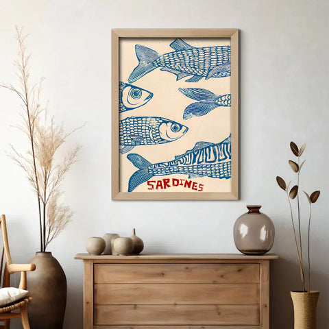 Vintage Sardine Canvas Art Print - Frameless Retro Fish Wall Decor for Kitchen, Bedroom, Office & More - Classic Autumn Farmhouse Style CozyHaus