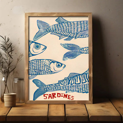 Vintage Sardine Canvas Art Print - Frameless Retro Fish Wall Decor for Kitchen, Bedroom, Office & More - Classic Autumn Farmhouse Style CozyHaus