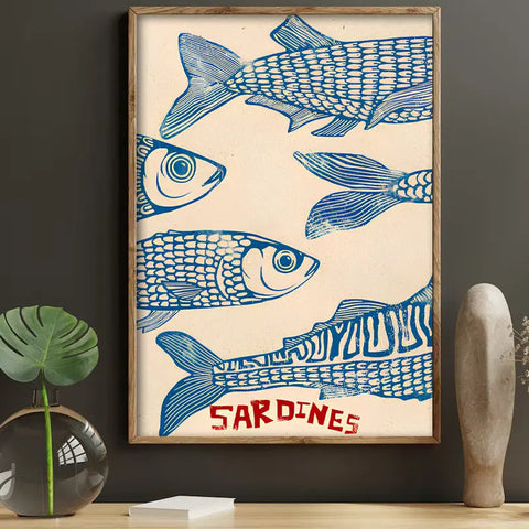 Vintage Sardine Canvas Art Print - Frameless Retro Fish Wall Decor for Kitchen, Bedroom, Office & More - Classic Autumn Farmhouse Style CozyHaus