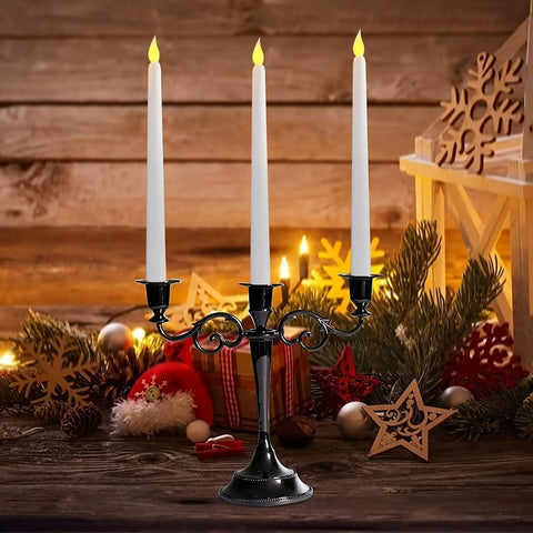 6pcs Flameless Taper Candles with 3D Flickering LED Wick - Battery Operated, Real Wax for Christmas & Wedding Decor (AAA Batteries Not Included) CozyHaus