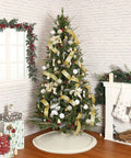 Festive Knitted Christmas Tree Skirt in Red and Ivory - Perfect for Holiday Decorating CozyHaus