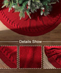 Festive Knitted Christmas Tree Skirt in Red and Ivory - Perfect for Holiday Decorating CozyHaus