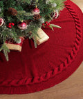 Festive Knitted Christmas Tree Skirt in Red and Ivory - Perfect for Holiday Decorating CozyHaus