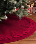 Festive Knitted Christmas Tree Skirt in Red and Ivory - Perfect for Holiday Decorating CozyHaus