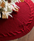 Festive Knitted Christmas Tree Skirt in Red and Ivory - Perfect for Holiday Decorating CozyHaus