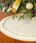 Festive Knitted Christmas Tree Skirt in Red and Ivory - Perfect for Holiday Decorating CozyHaus