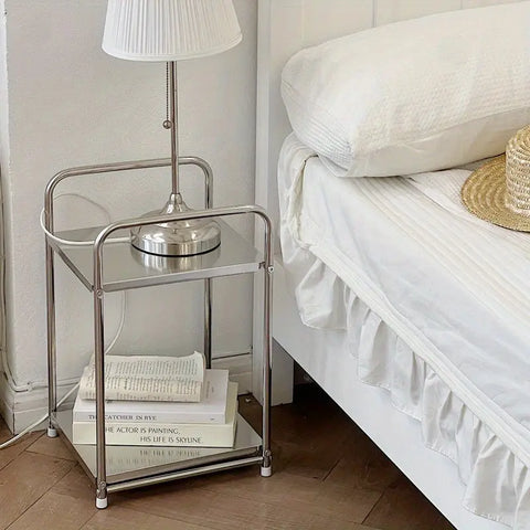 Modern Stainless Steel Side Table with Storage - Elegant Nordic Style Bedside Rack, No Assembly Required, Durable Leg Base, No Electricity Needed CozyHaus