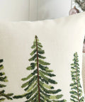 1pc Festive Green Christmas Tree Embroidered Throw Pillow Cover - Perfect for Holiday Home Decor, Machine Washable, Zip Closure, Linen Blend CozyHaus