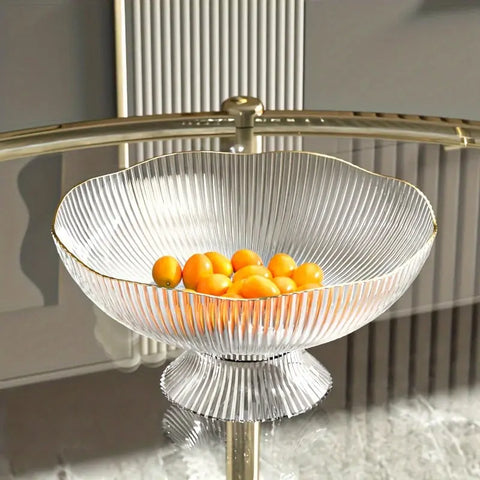 Elegant Oval PET Fruit Bowl with Golden Rim - Transparent Snack Serving Tray for Home & KTV CozyHaus