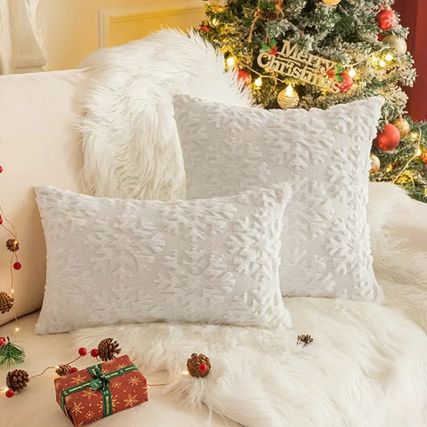 1pc/2pcs, Christmas Plush Pillow Cover Single Side Embroidered Wool Snowflake Christmas Tree Living Room Sofa Cushion Party Decoration Pillow Cover CozyHaus