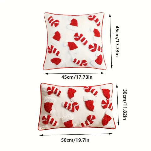 Christmas Plush Throw Pillow Cover 44.96cm - Festive Red & White, Zip Closure, Machine Washable Polyester - Perfect for Sofa and Bedroom Decor CozyHaus