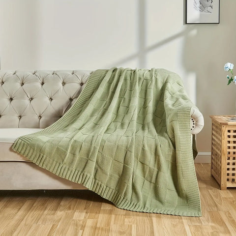 1pc Knit Throw Blanket, White Checkered Throw Blanket For Couch, Soft Cozy Warm Knitted Throw Blanket For Bed Sofa CozyHaus