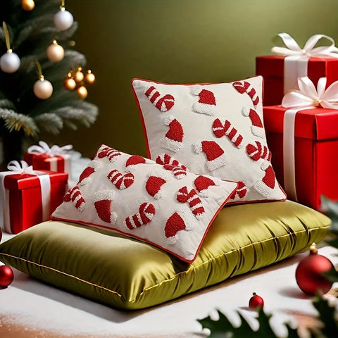 Christmas Plush Throw Pillow Cover 44.96cm - Festive Red & White, Zip Closure, Machine Washable Polyester - Perfect for Sofa and Bedroom Decor CozyHaus