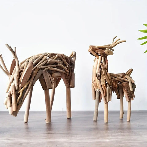 Handcrafted Wooden Deer Sculpture: Abstract Design for Indoor/Outdoor Use - Perfect Christmas Gift for Your Living Room or Office CozyHaus