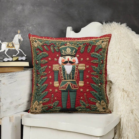 Christmas Nutcracker Throw Pillow Cover 45.72x45.72 cm - Glam Style Decorative Soft Short Plush Pillowcase, Woven Polyester, Zippered Cushion Case for Home Decor, Bedroom, Living Room, Machine Washable - 1pc CozyHaus