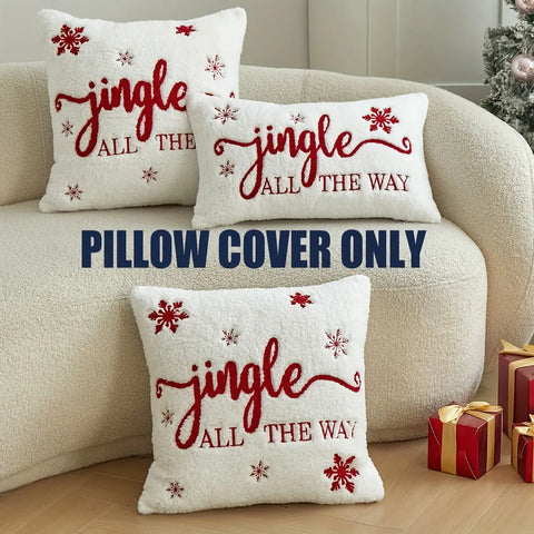 Jingle Bell Embroidered Throw Pillow Cover - Festive Christmas & Winter Decor, Soft Faux Fur, Zip Closure, Hand Wash Only - Perfect for Living Room, Bedroom, and Parties CozyHaus