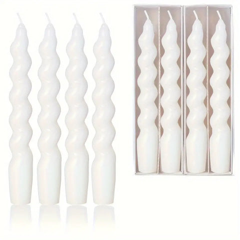 2/4pcs Spiral Cone Candles, Handmade Spiral Long Candles, Spiral Candle Stick Candles Twisted Candles Wax Unscented Dinner Candles For Holiday Wedding Party Christmas Birthday Gifts - White CozyHaus