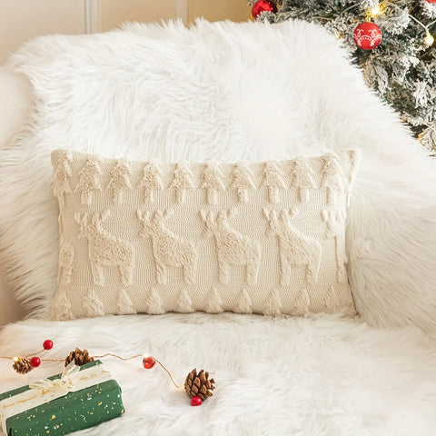 1pc/2pcs, Christmas Plush Pillow Cover Single Side Embroidered Wool Snowflake Christmas Tree Living Room Sofa Cushion Party Decoration Pillow Cover CozyHaus