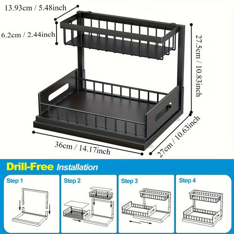 2-Tier Pull-Out Under Sink Organizer - Metal Storage Shelf for Kitchen & Bathroom Cabinets, Space-Saving Design CozyHaus